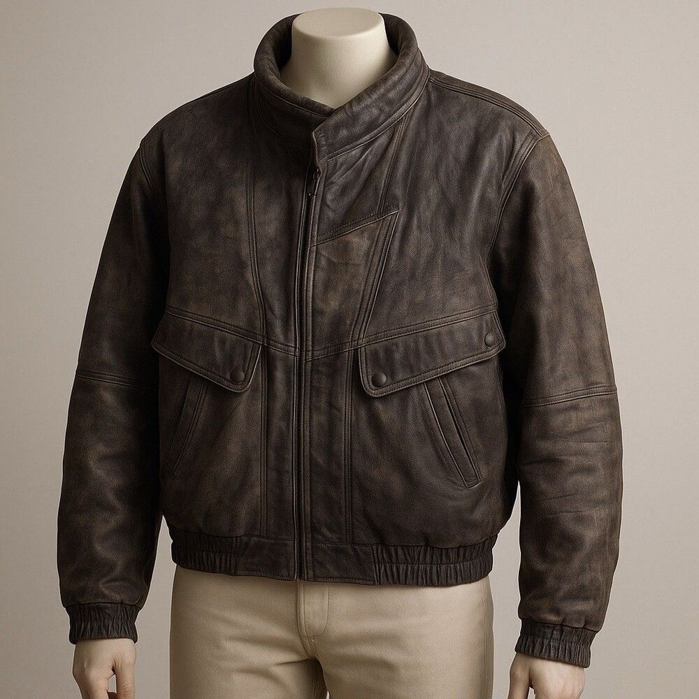 VTG Members Only Genuine Leather Bomber Jacket Brown Men’s 42 Classic Biker - Picture 12 of 12